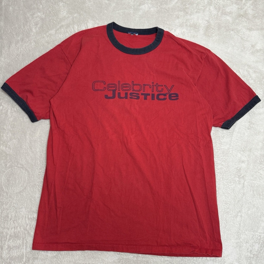 Vintage Y2K Celebrity Justice Mens‎ Shirt Size Large Preowned Red